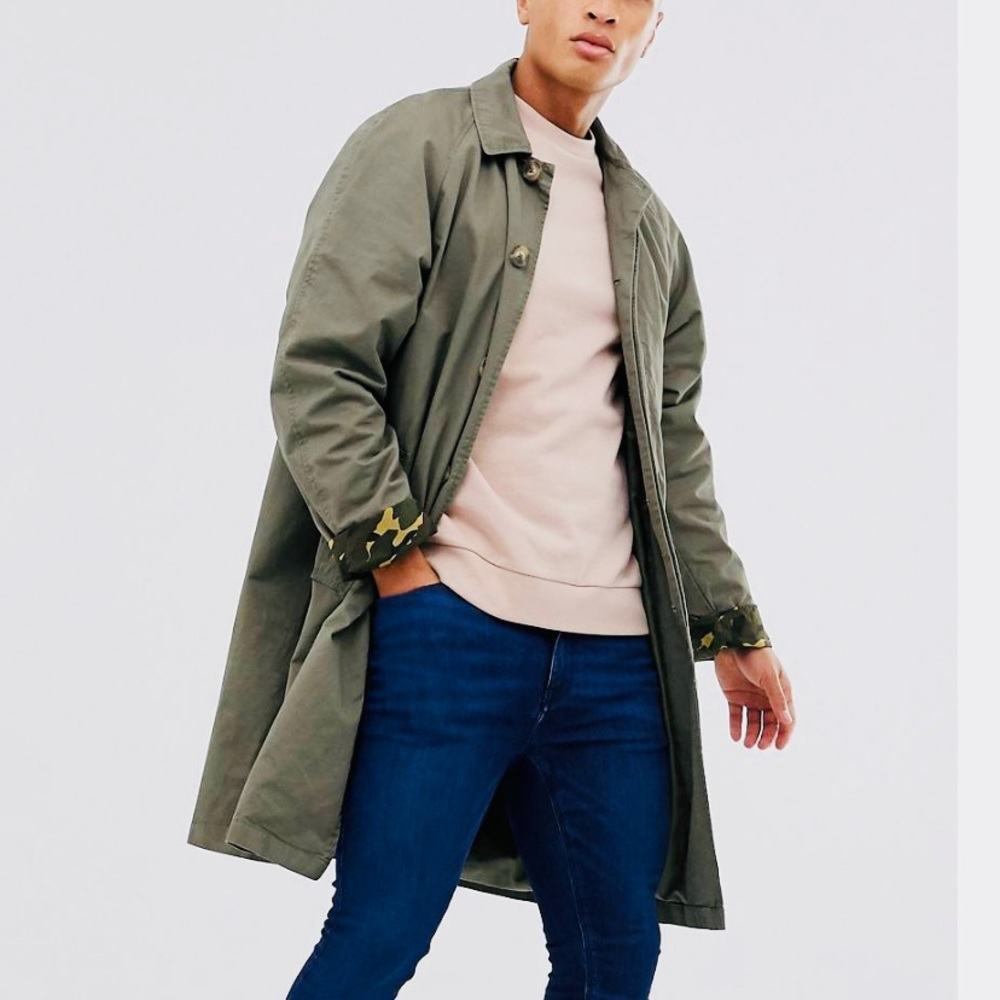 Pull & Bear Trench Coat Army Green